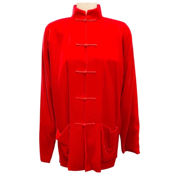 SHANGHAI TANG RED TWO POCKET VELVET JACKET - Picture 1 of 5